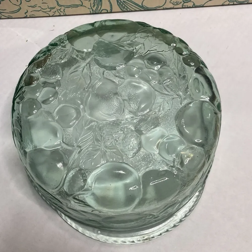 Indiana Glass Madeira 3pc Green Ovenware Set Casseroles Libbey Orchard Fruit VTG